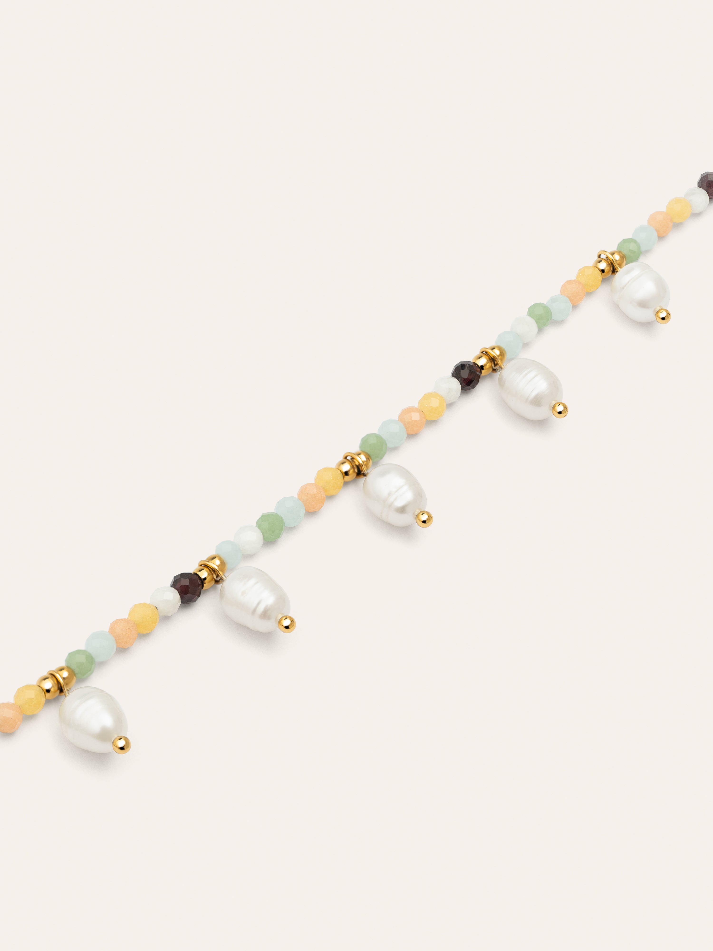 Crystal Pearls Stainless Steel Gold Necklace