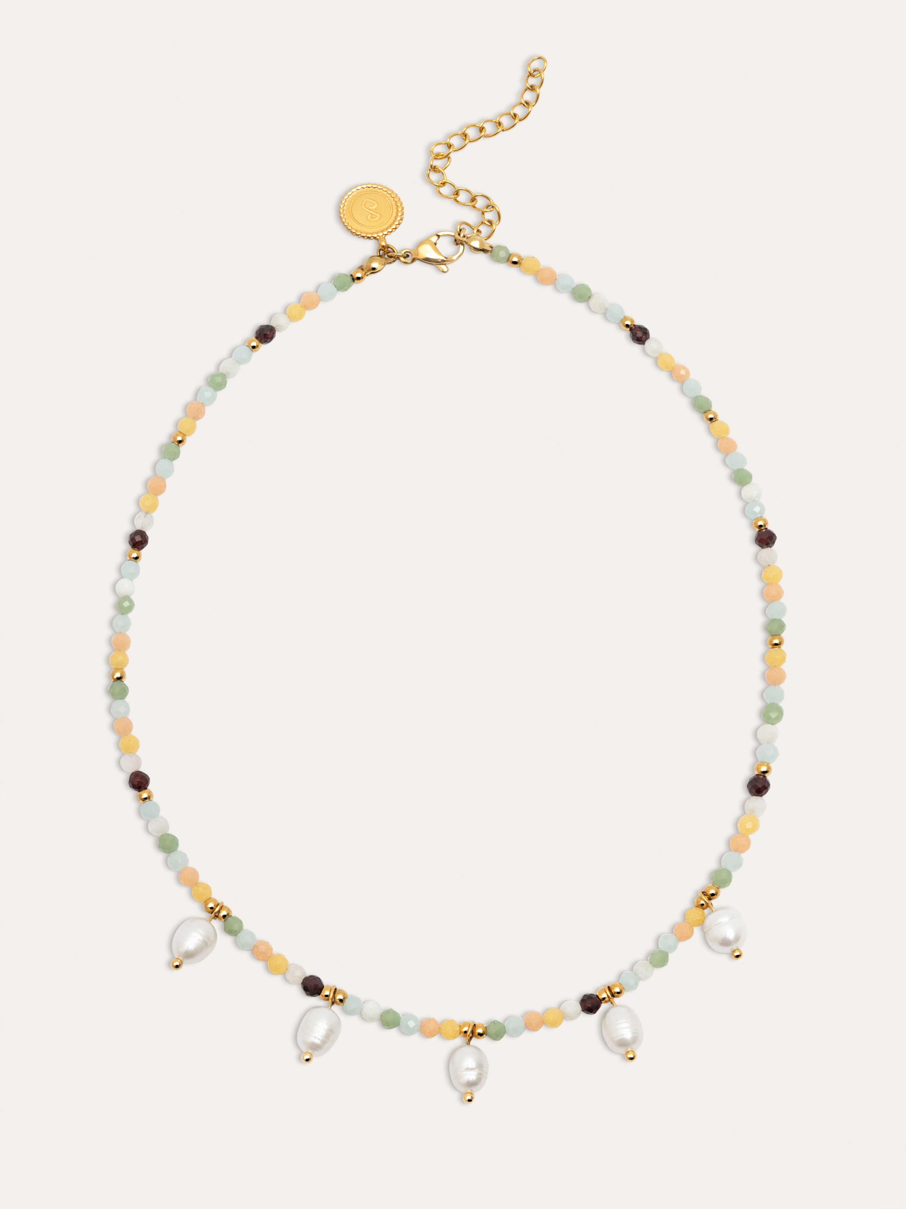 Crystal Pearls Stainless Steel Gold Necklace