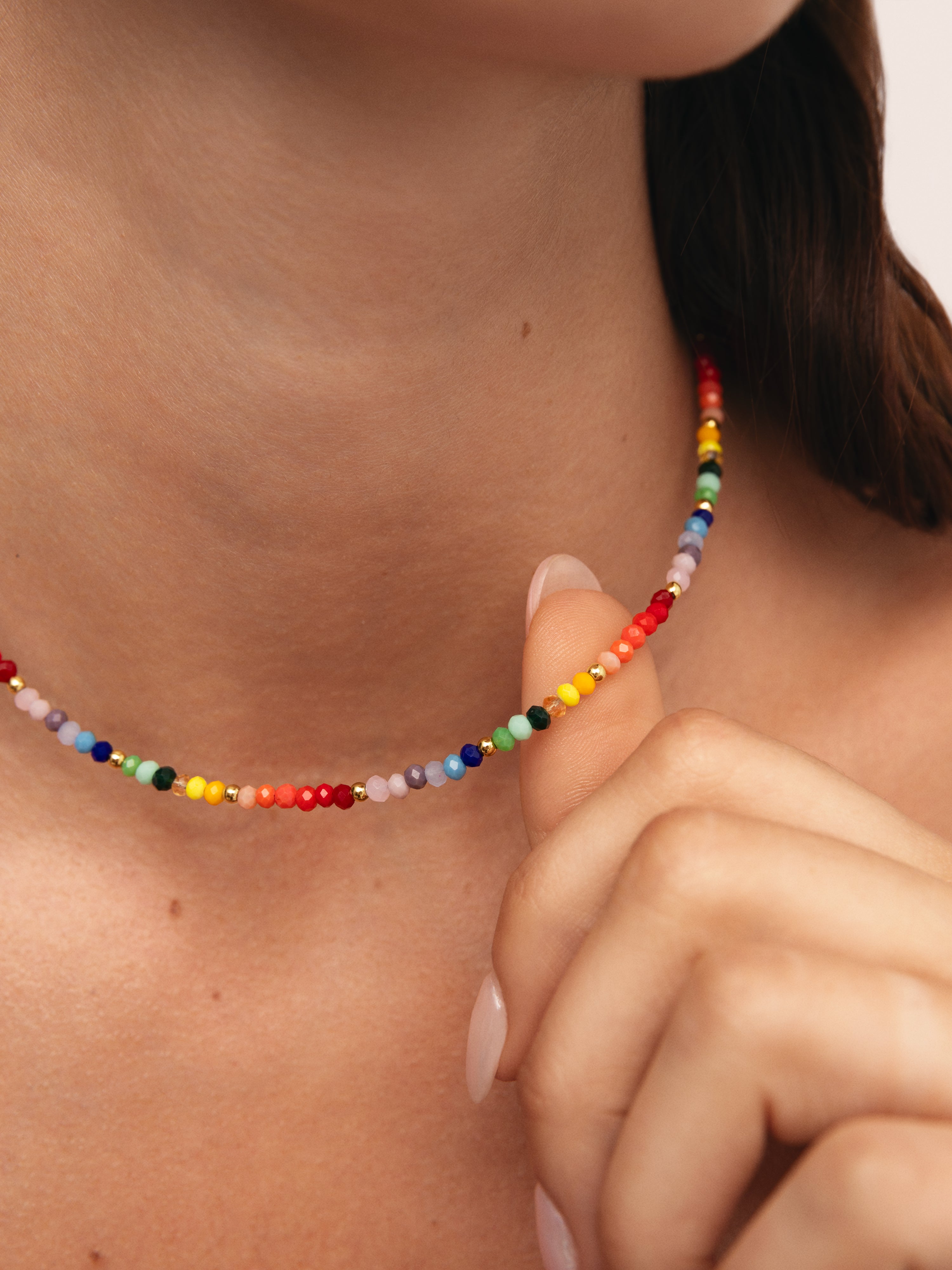 Crystals Rainbow Stainless Steel Gold Necklace