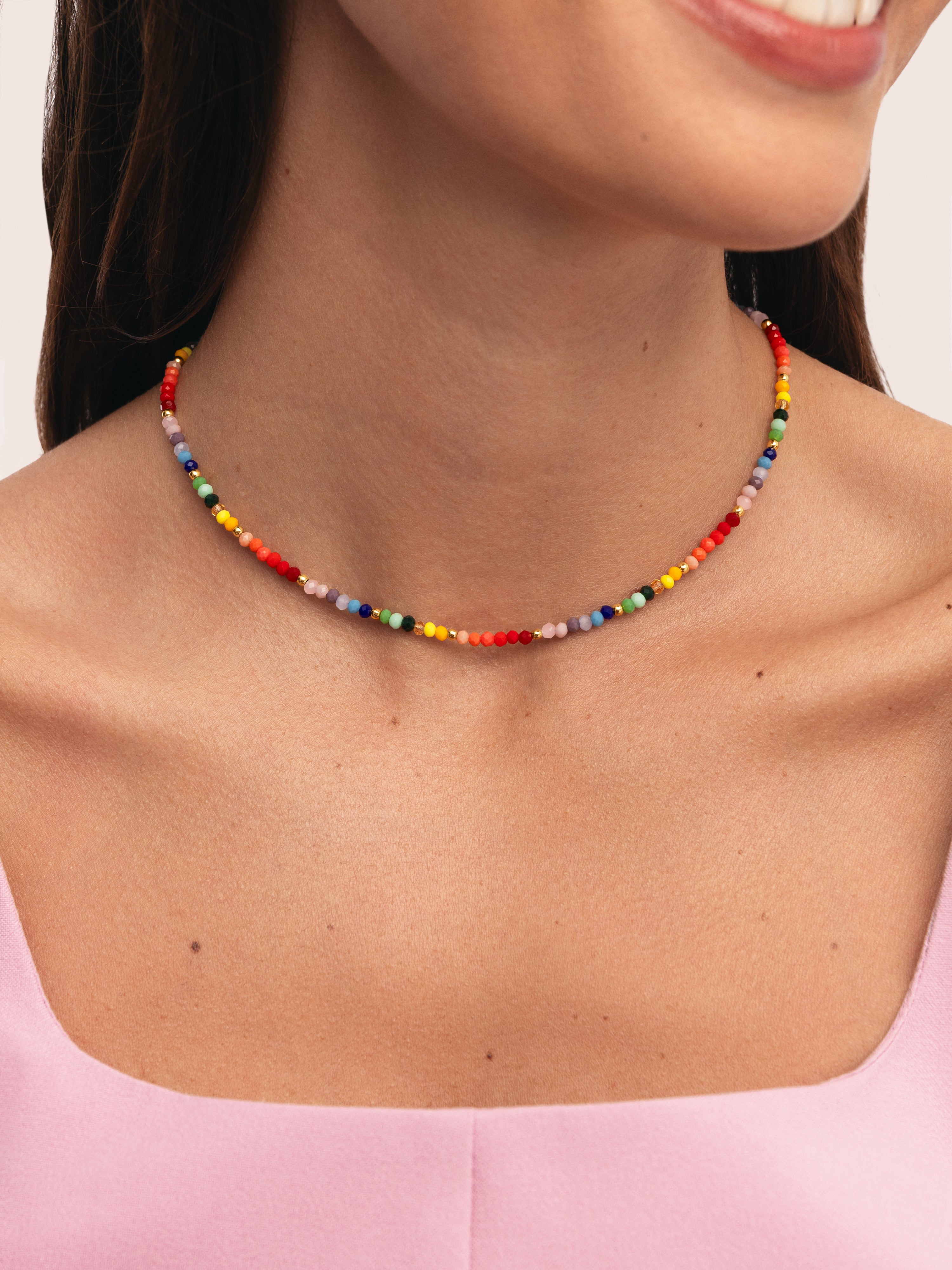 Crystals Rainbow Stainless Steel Gold Necklace