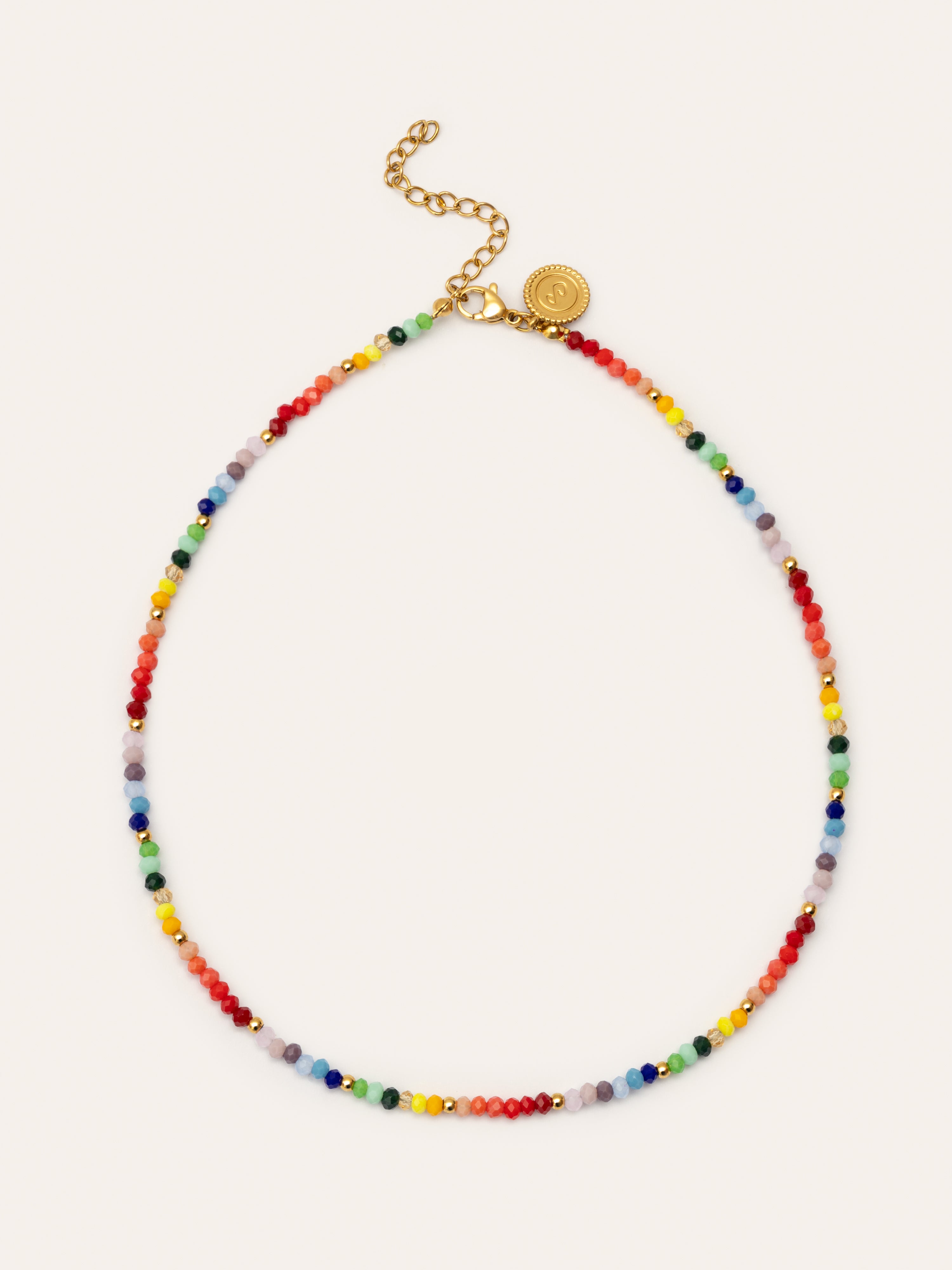 Crystals Rainbow Stainless Steel Gold Necklace
