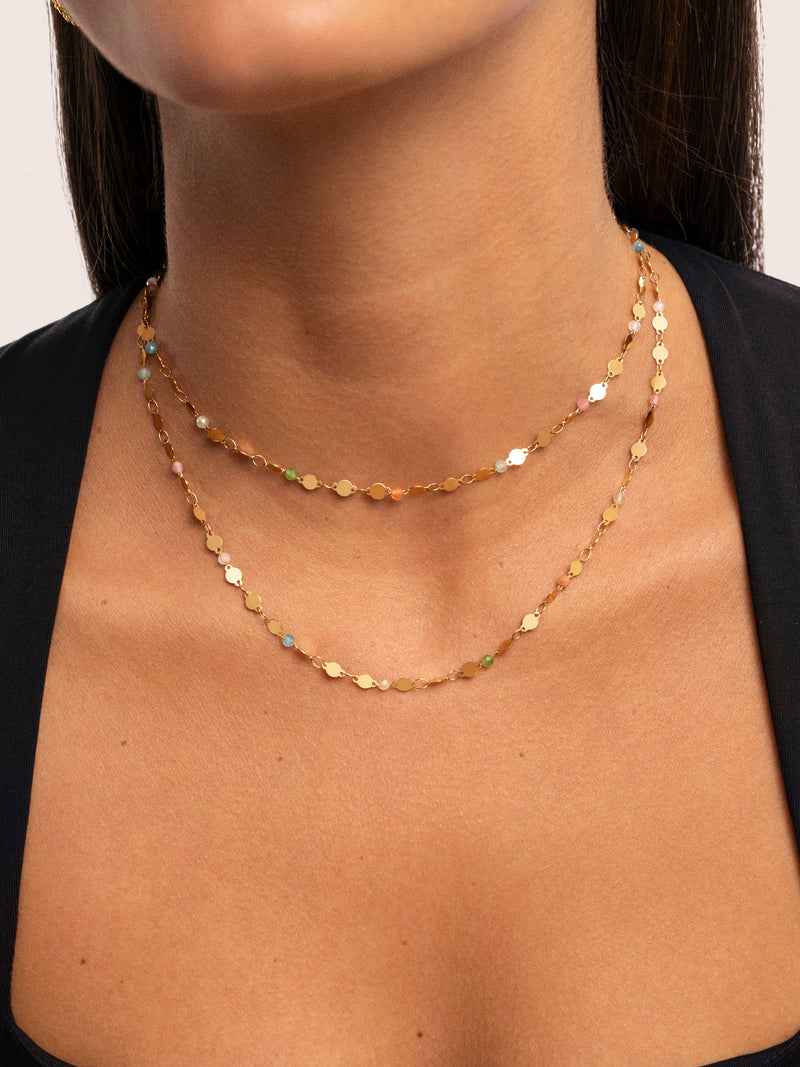 Long Crystals Solar Stainless Steel Gold Necklace