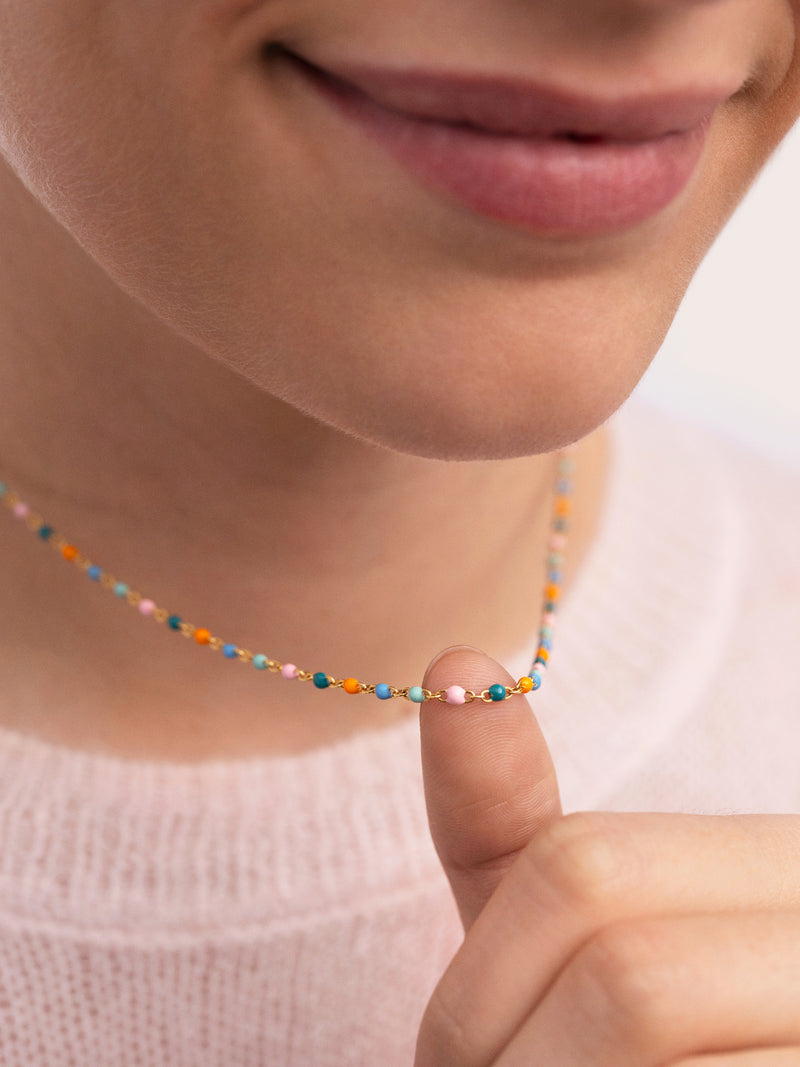 Dots Alpine Enamel Stainless Steel Gold Necklace