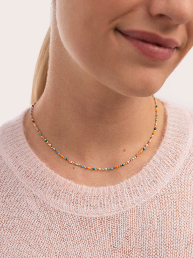 Dots Alpine Enamel Stainless Steel Gold Necklace