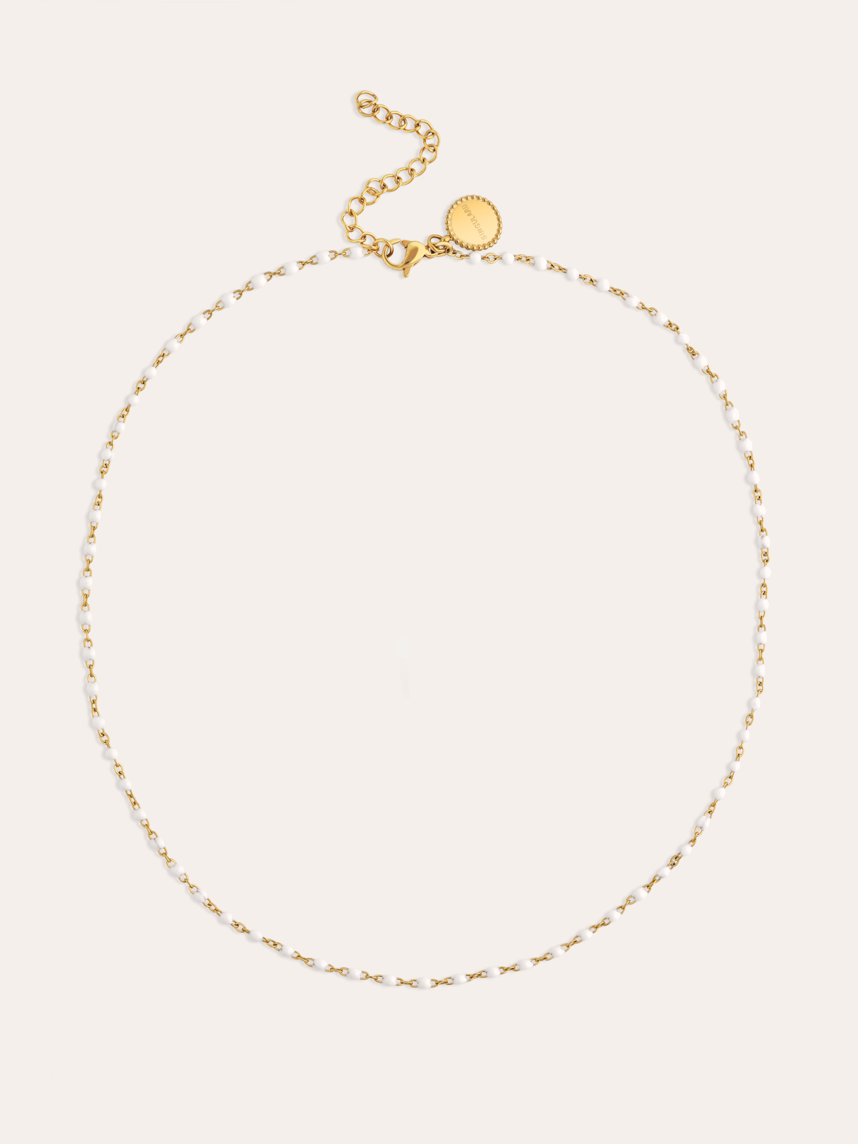 Collar Dots Enamel Blanco Acero Baño Oro