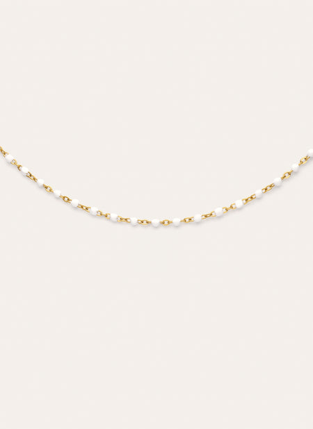 Dots Enamel White Stainless Steel Gold Necklace