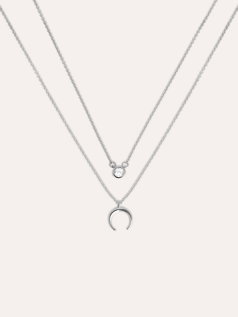 Diamond + Mini Moonset 2 Silver Necklaces Pack