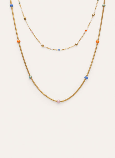 Collar Doble Carla Enamel Acero Baño Oro