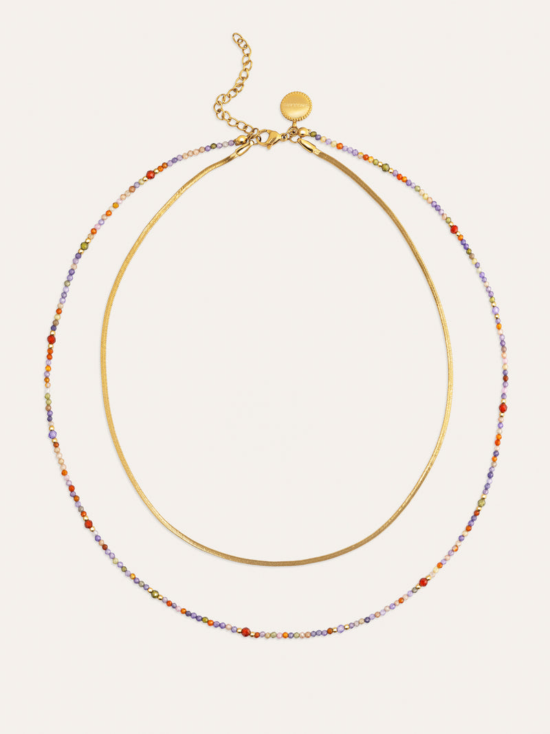 Collar Doble Crystals Lisse Acero Baño Oro