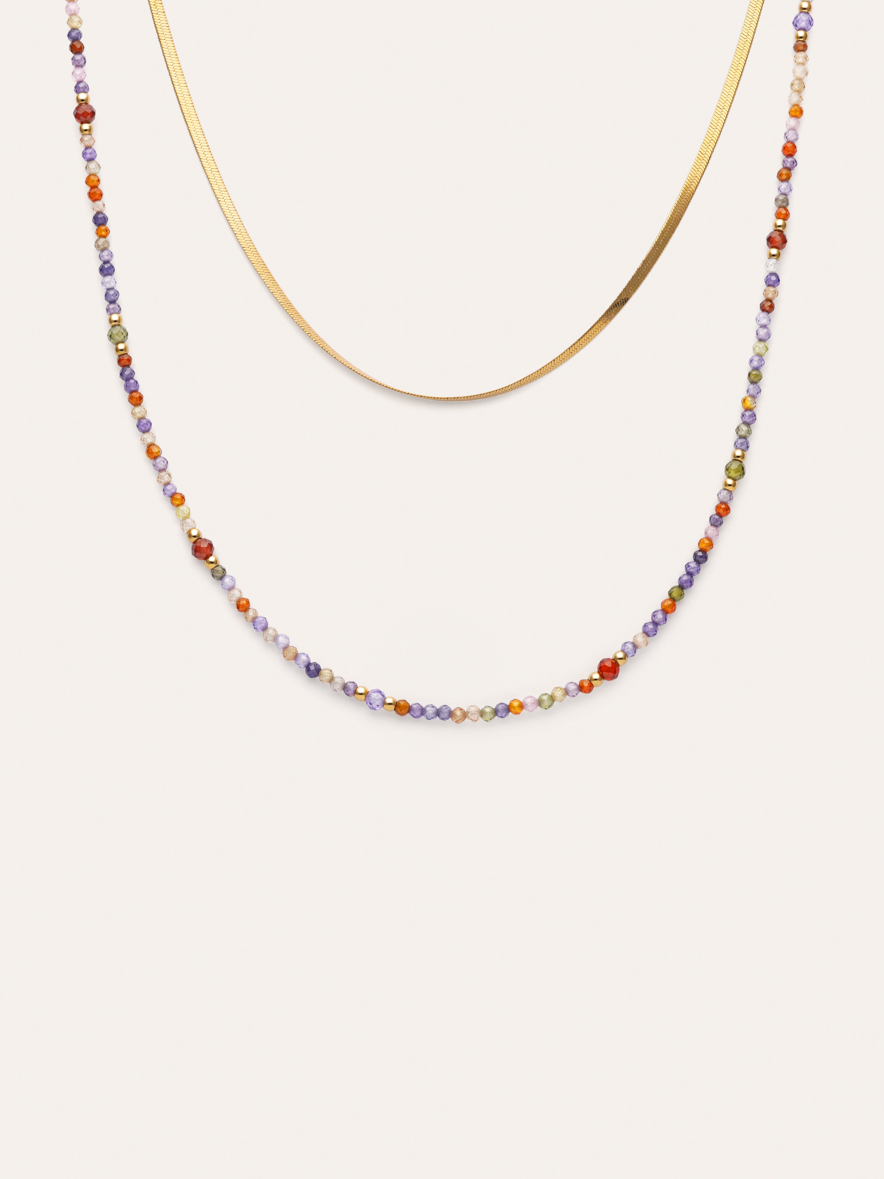 Collar Doble Crystals Lisse Acero Baño Oro