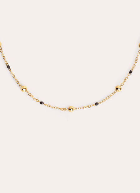 Dots L Black Enamel Stainless Steel Gold Necklace
