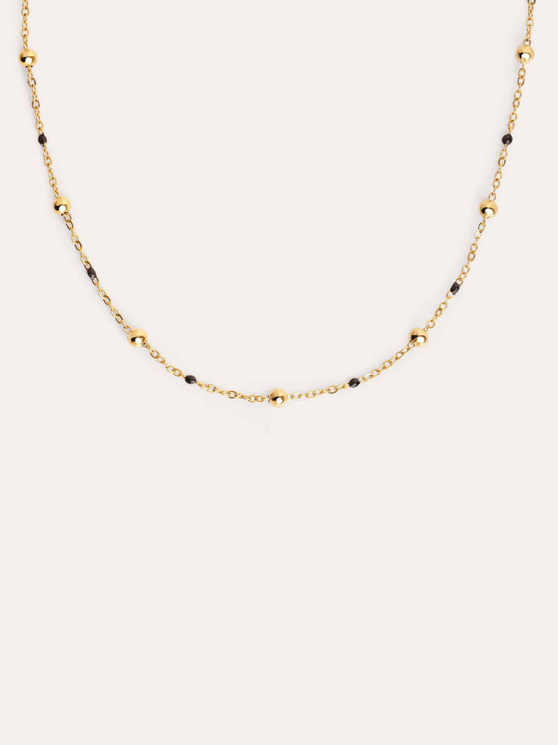 Collar Dots L Black Enamel Acero Baño Oro