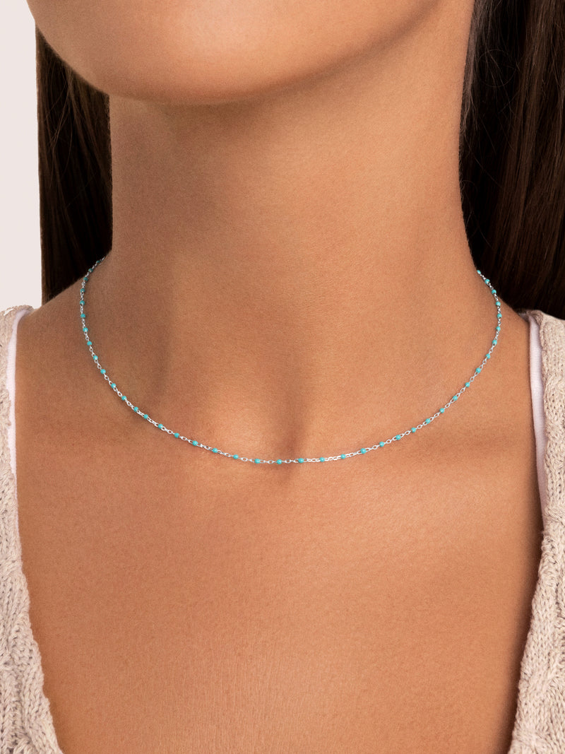 Dots Turquoise Enamel Steel Necklace