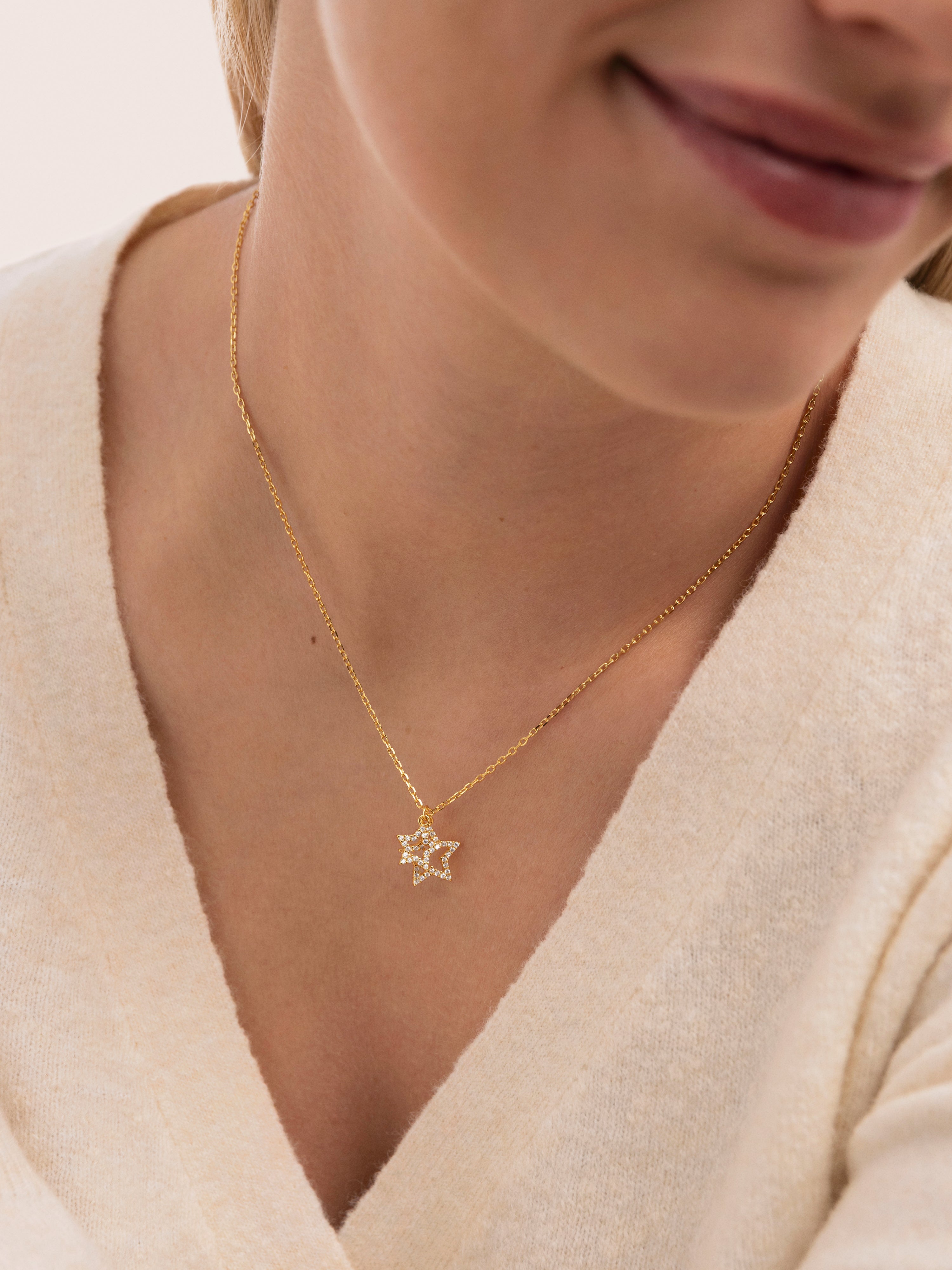 Collar Duo Stars Spark Plata Baño Oro