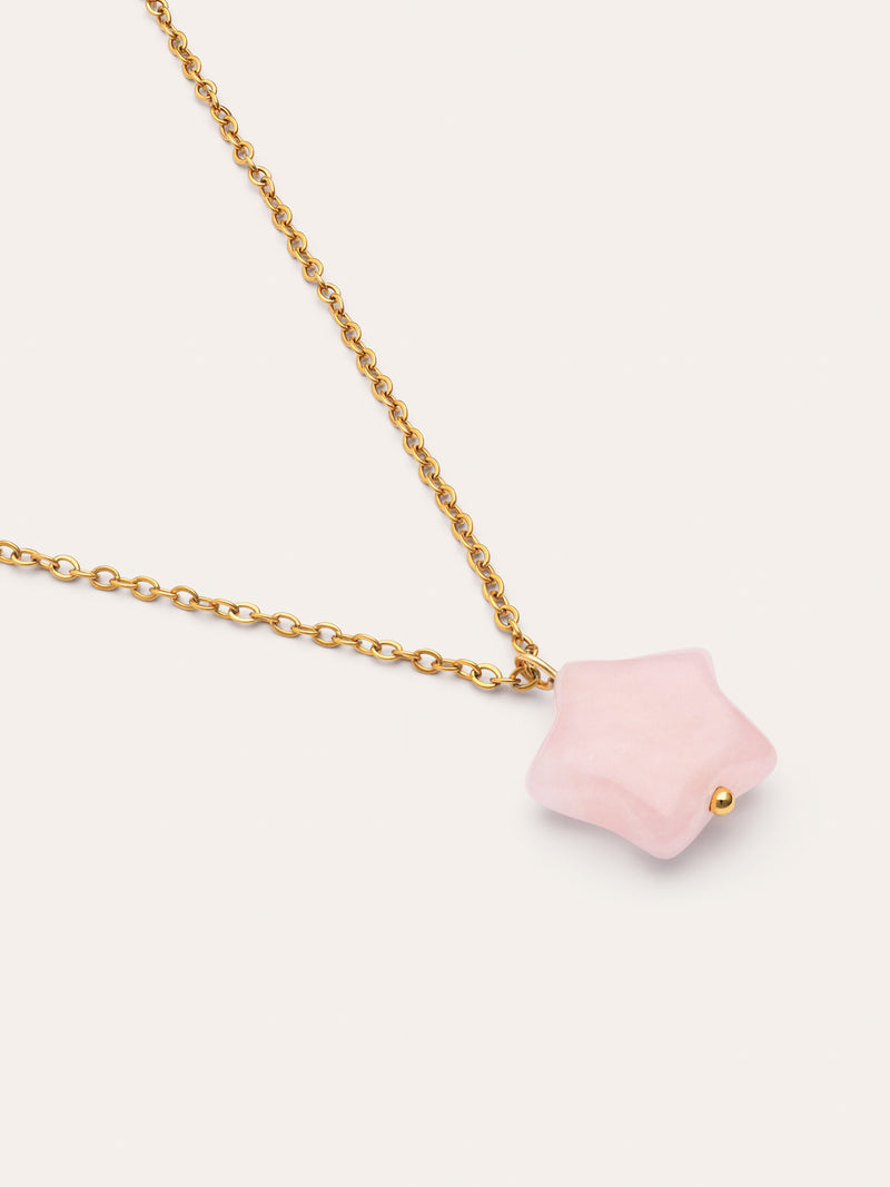 Rose Quartz Star Necklace Steel Gold Plated