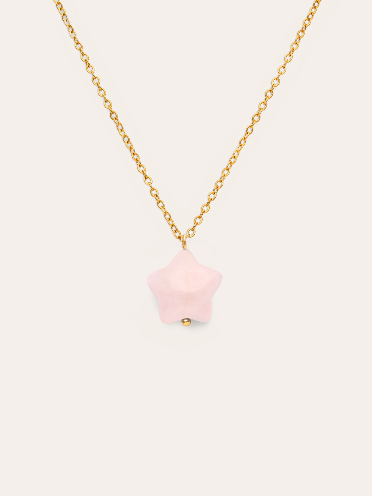 Rose Quartz Star Necklace Steel Gold Plated