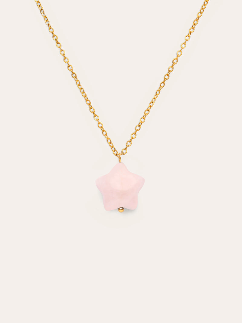 Rose Quartz Star Necklace Steel Gold Plated