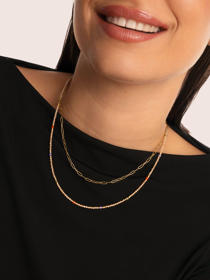 Long Glam Necklace Steel Gold Plated