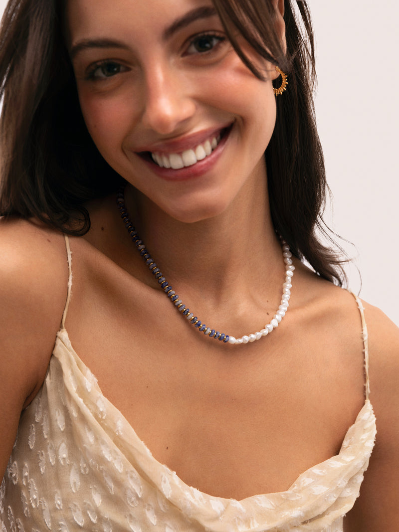 Collar Índigo Pearl Acero Baño Oro