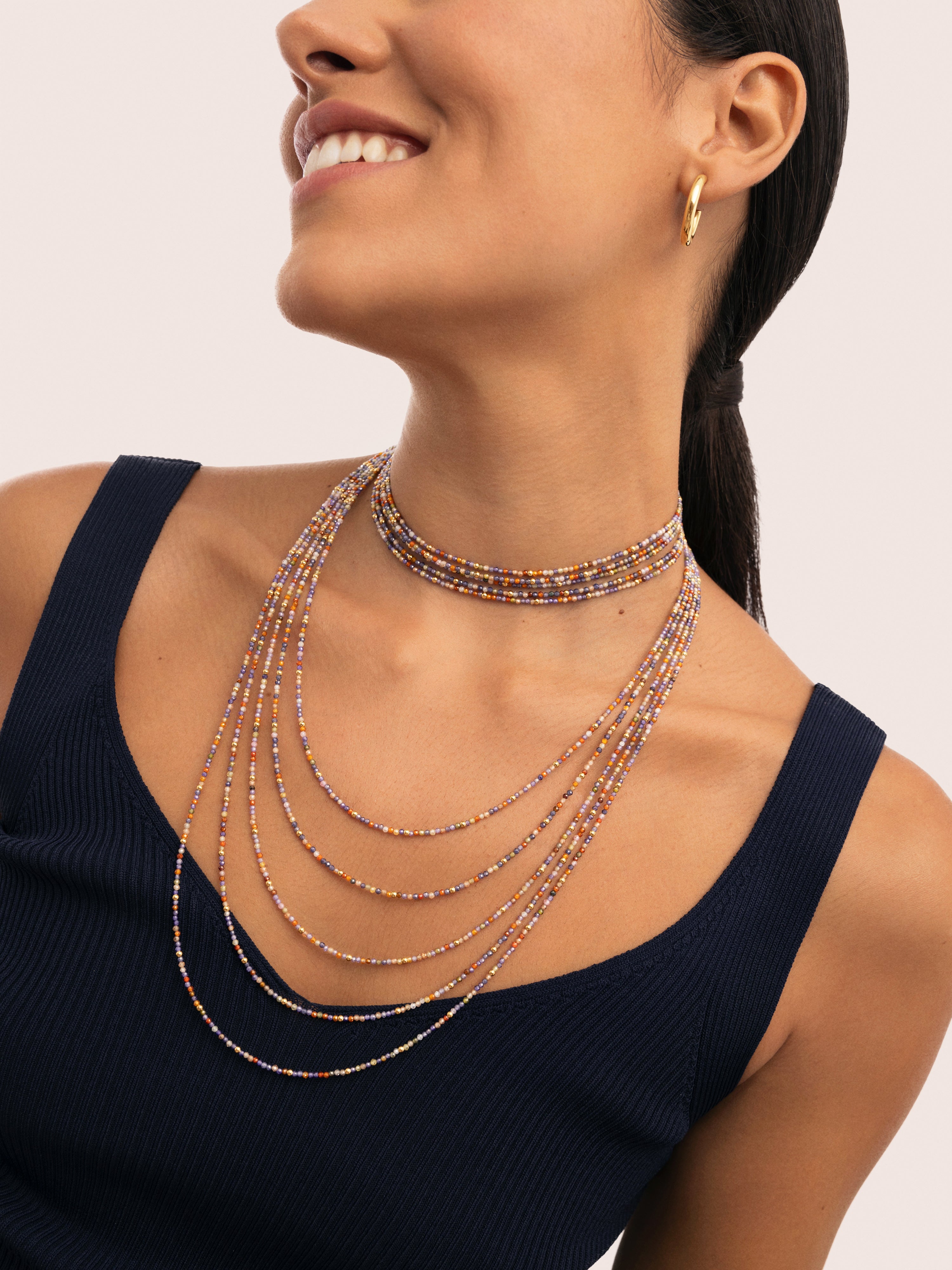 Long Crystals Cleopatra Stainless Steel Gold Necklace