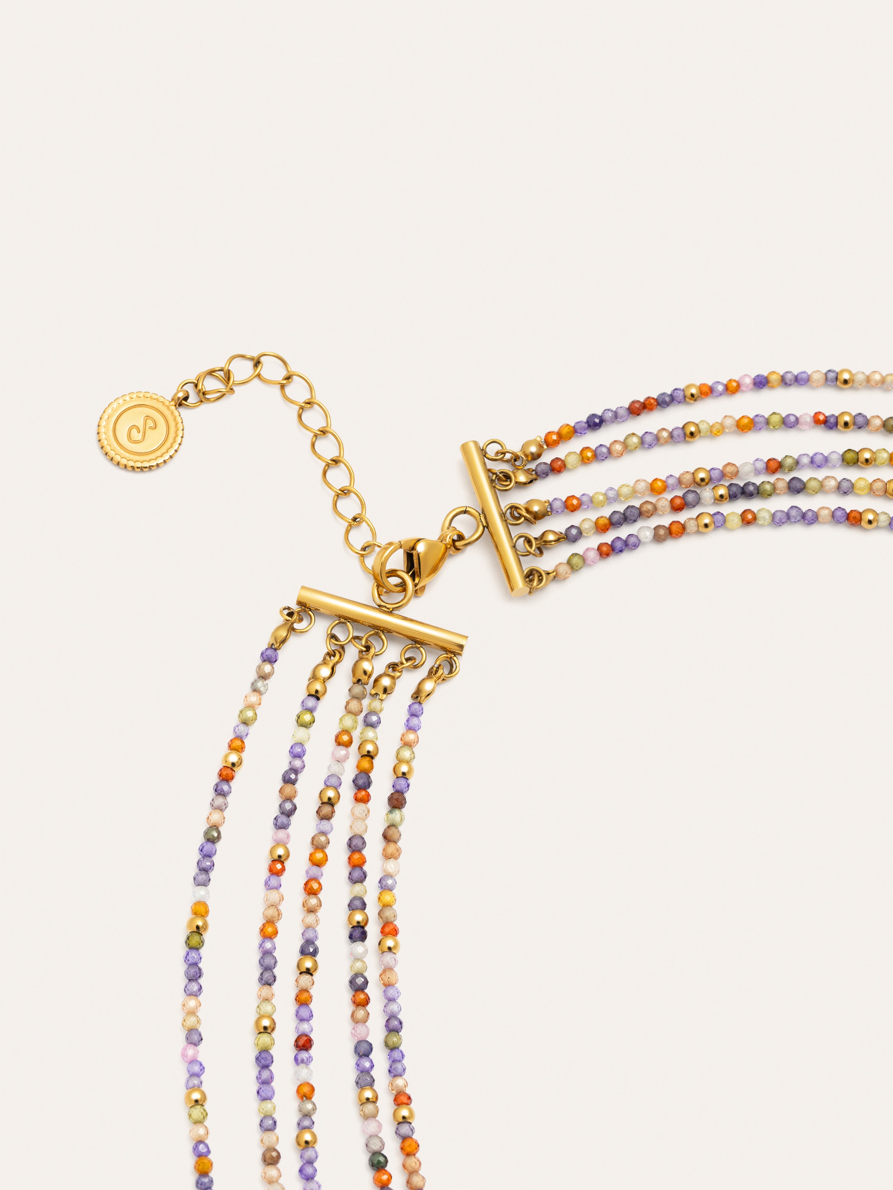 Long Crystals Cleopatra Stainless Steel Gold Necklace