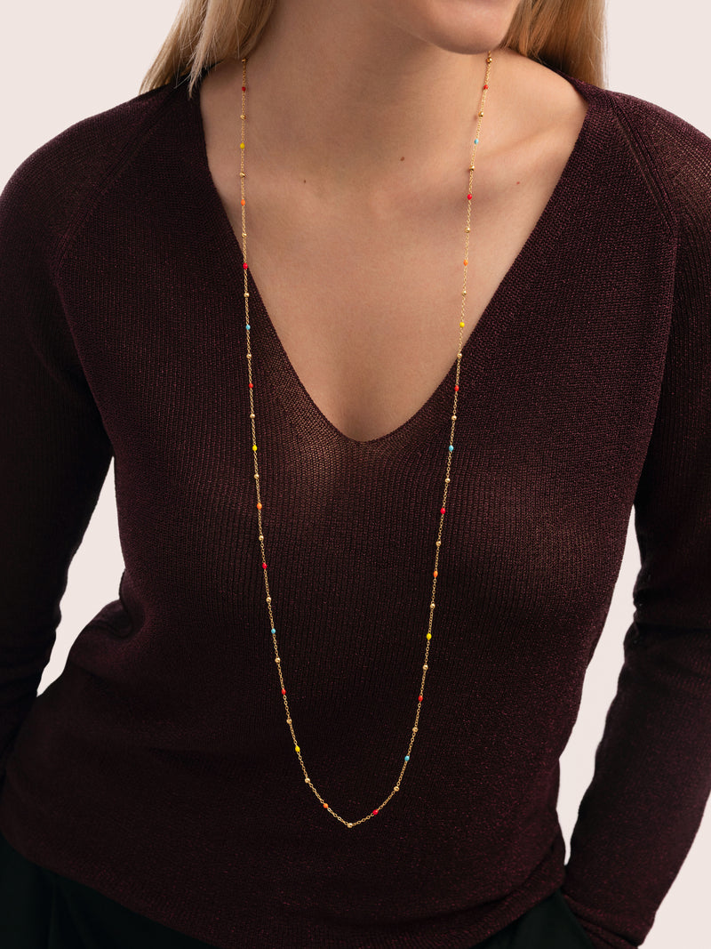 Long Dots L Colors Enamel Stainless Steel Gold Necklace