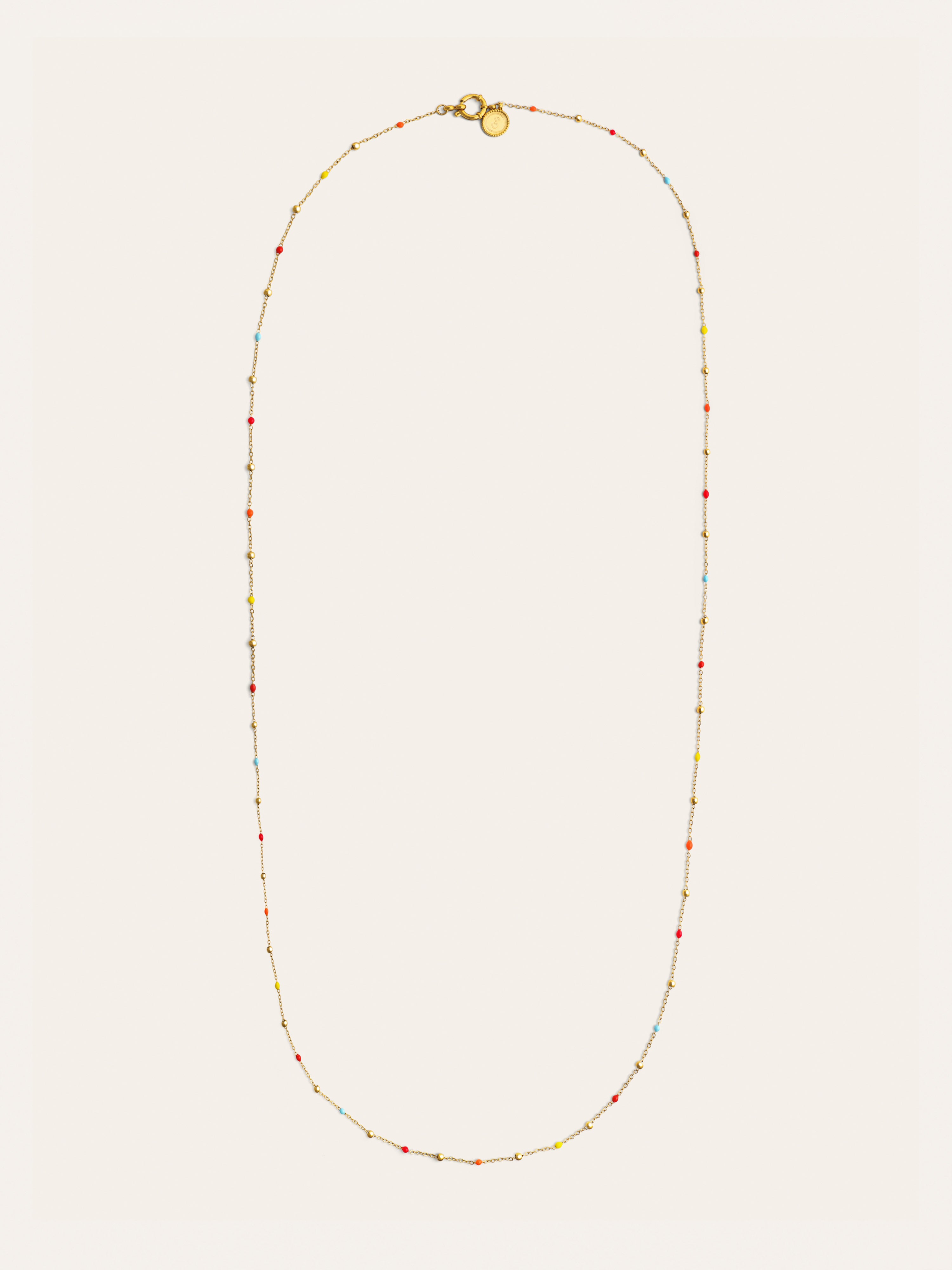 Long Dots L Colors Enamel Stainless Steel Gold Necklace