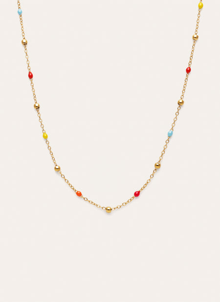 Long Dots L Colors Enamel Stainless Steel Gold Necklace