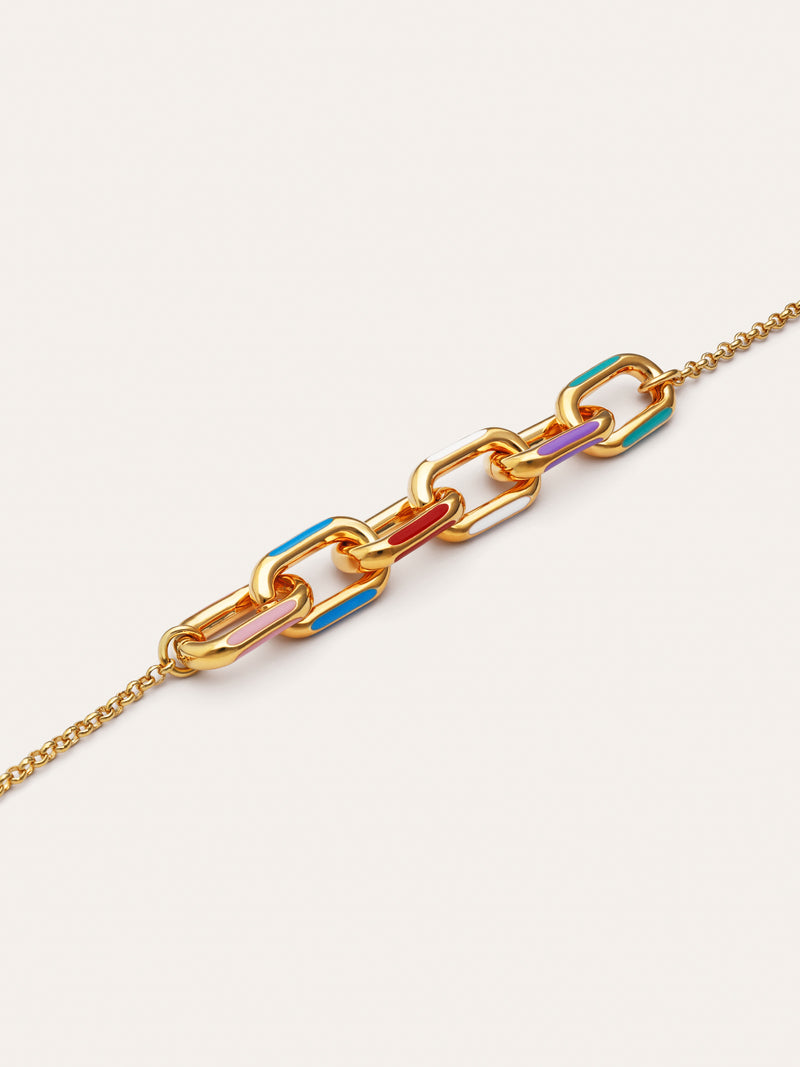 Collar Link Rainbow Enamel Baño Oro