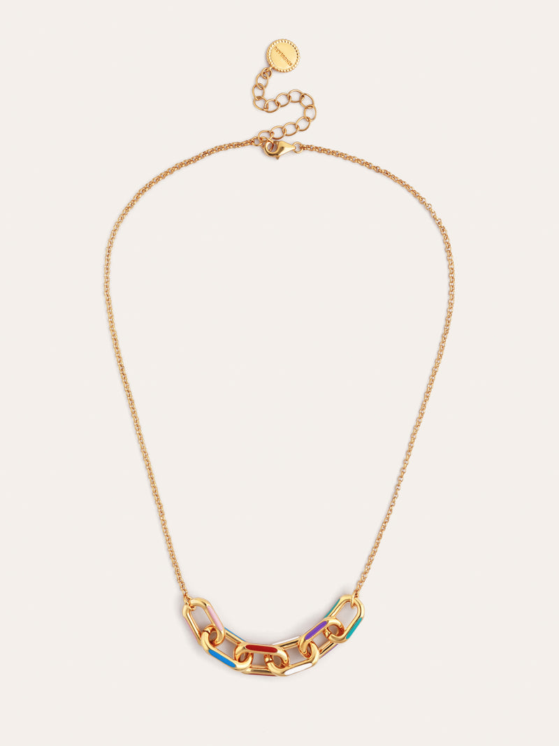 Collar Link Rainbow Enamel Baño Oro