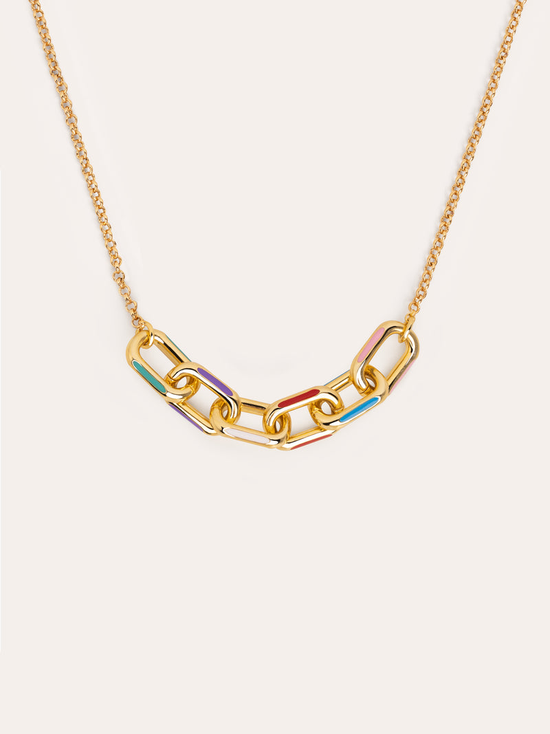 Collar Link Rainbow Enamel Baño Oro
