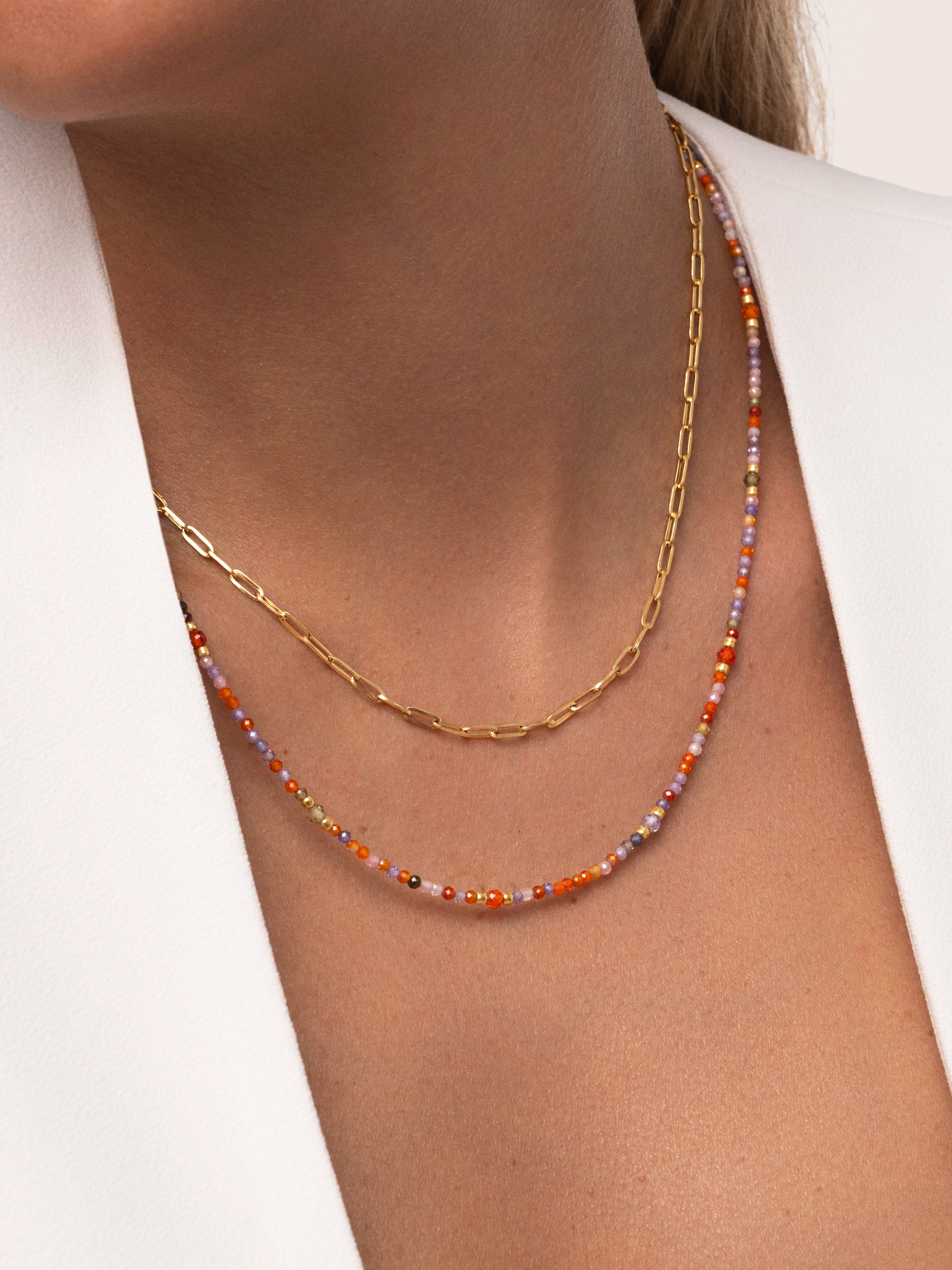 Long Crystal Summer Stainless Steel Gold Necklace 