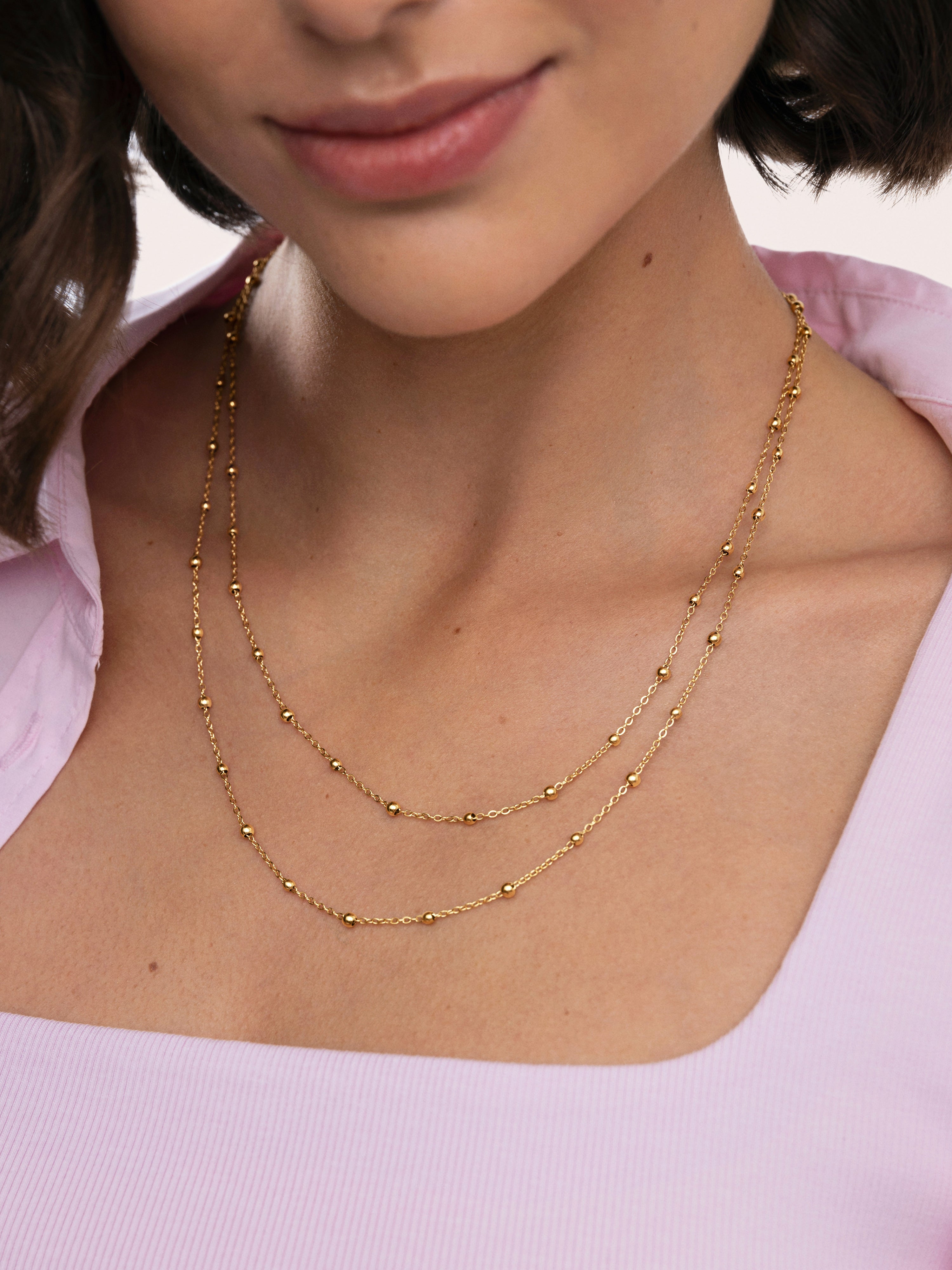 Long Dots Stainless Steel Gold Necklace
