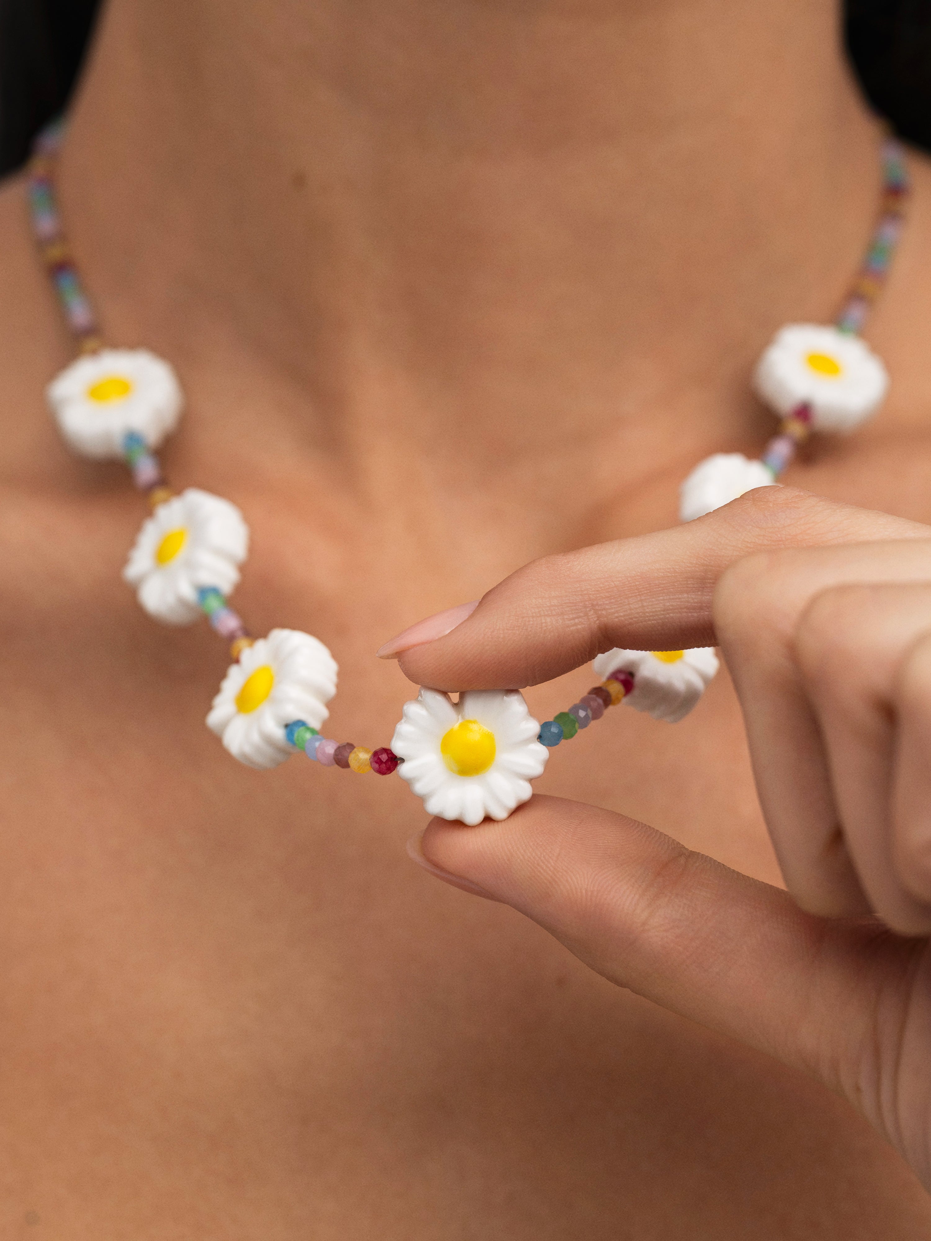 Collar Long Margarita Acero Baño Oro