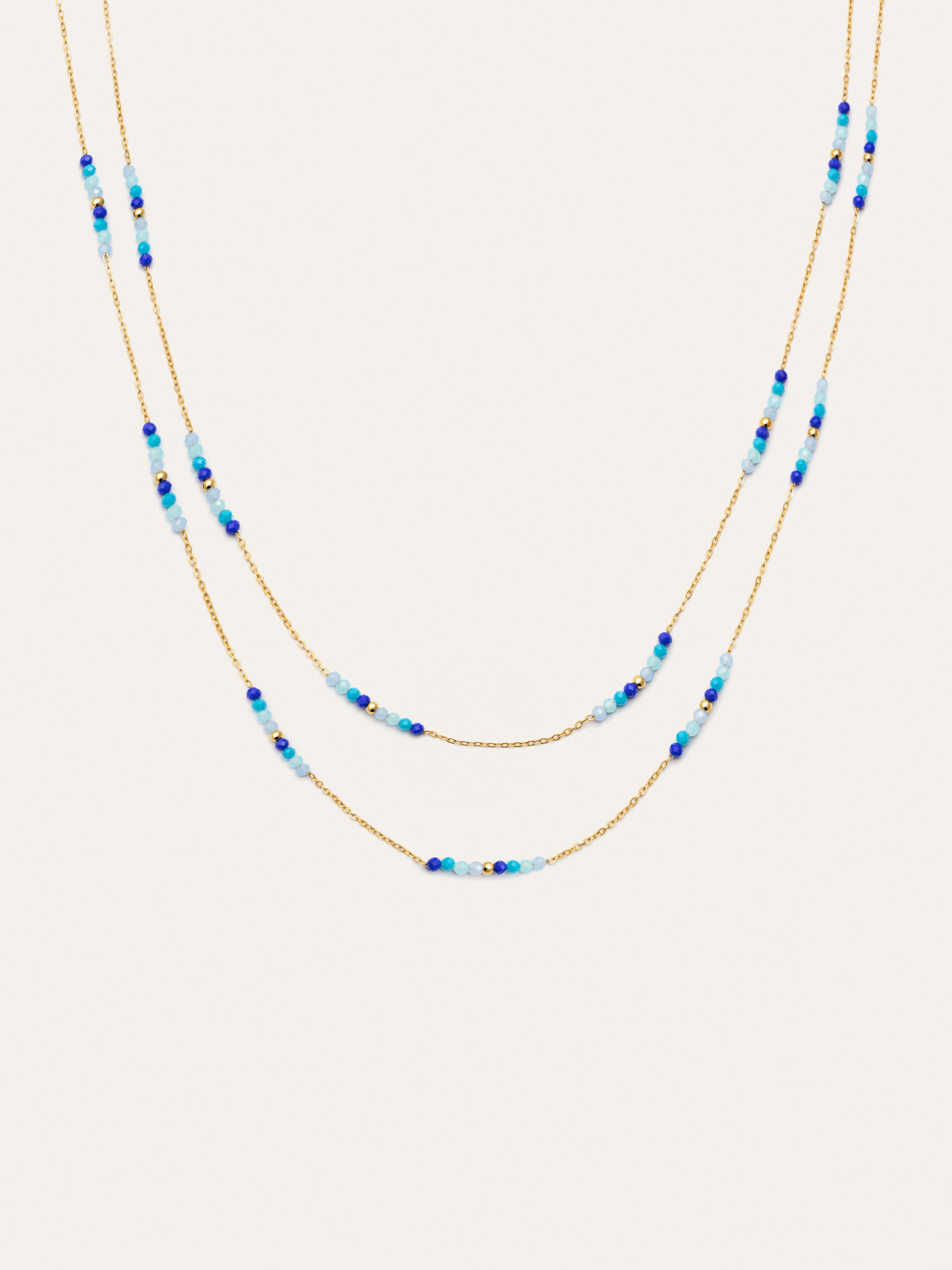 Long Crystal Sea Stainless Steel Gold Necklace