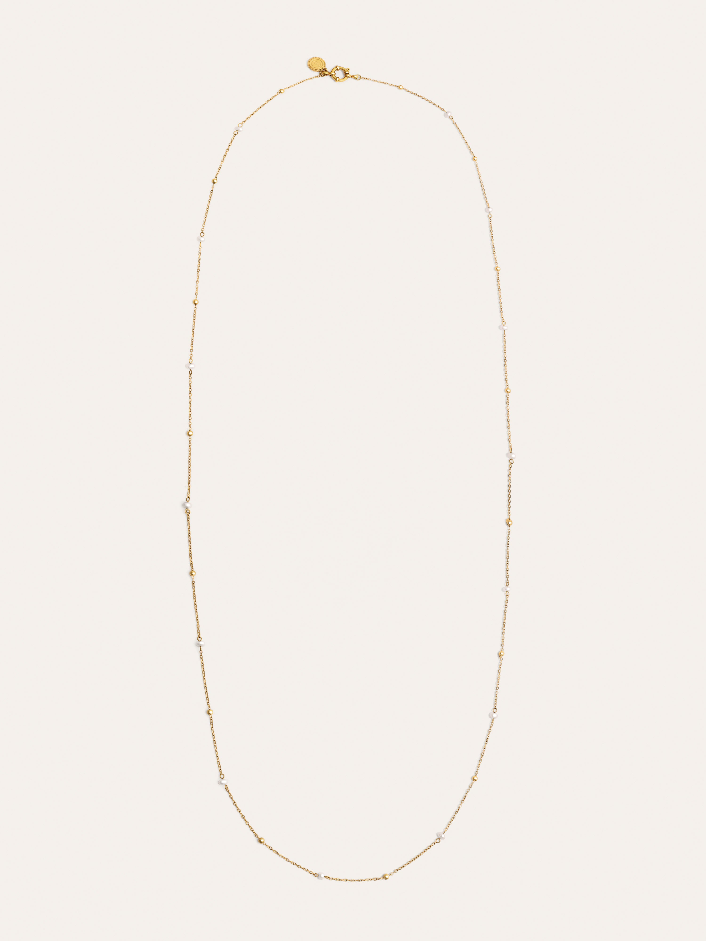 Collar Long Pearl Dots Acero Baño Oro