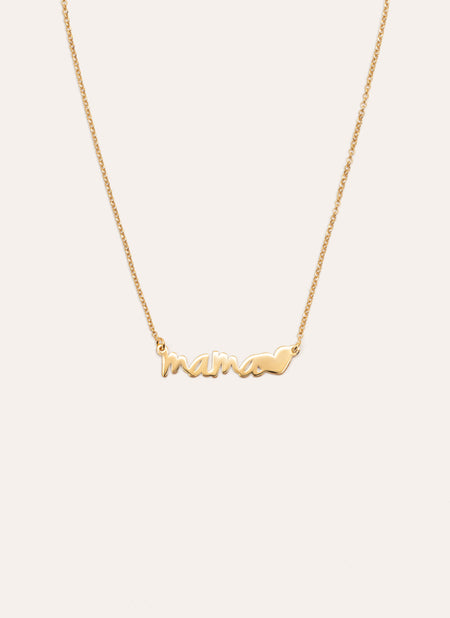 Collar Mamá Heart Plata Baño Oro