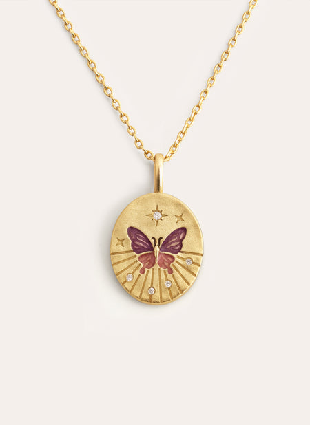 Medallion Butterfly Rose Gold Necklace