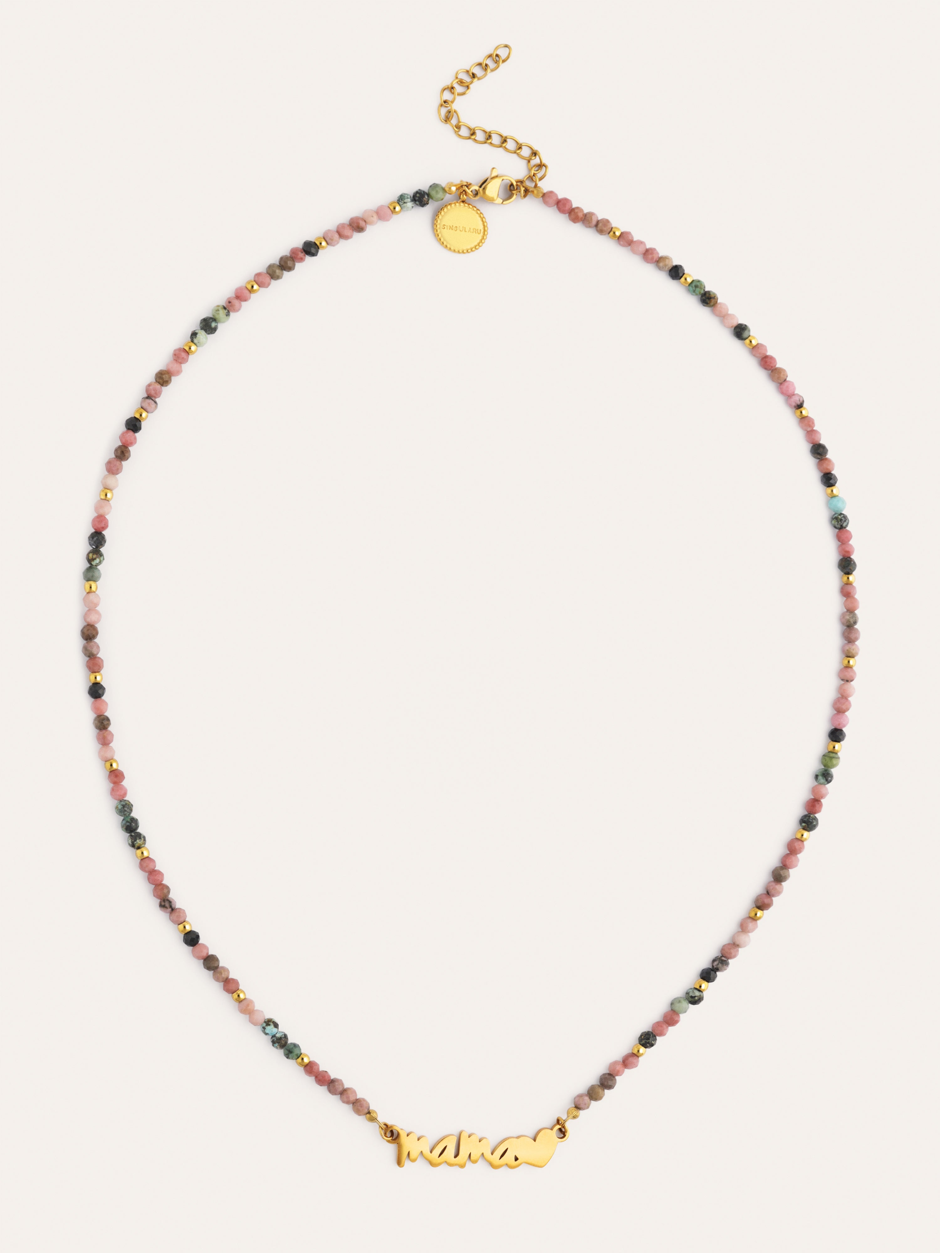 Collar Mamá Heart Tourmaline Acero Baño Oro