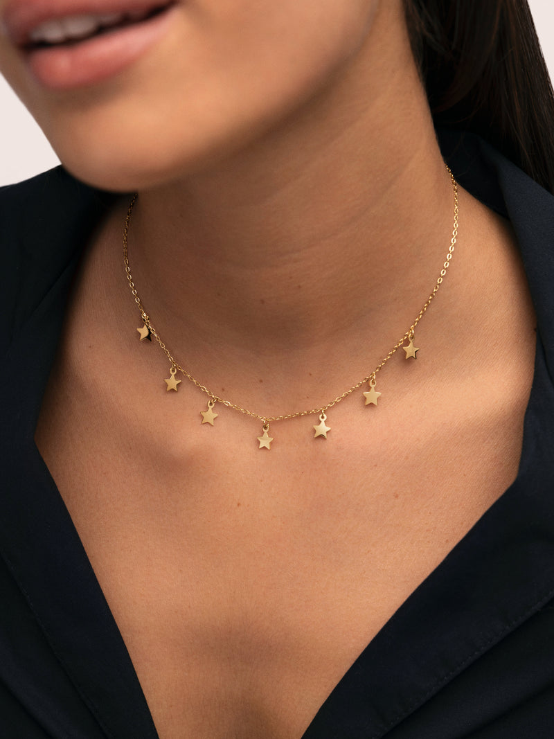 Collar Mini Stars Acero Baño Oro