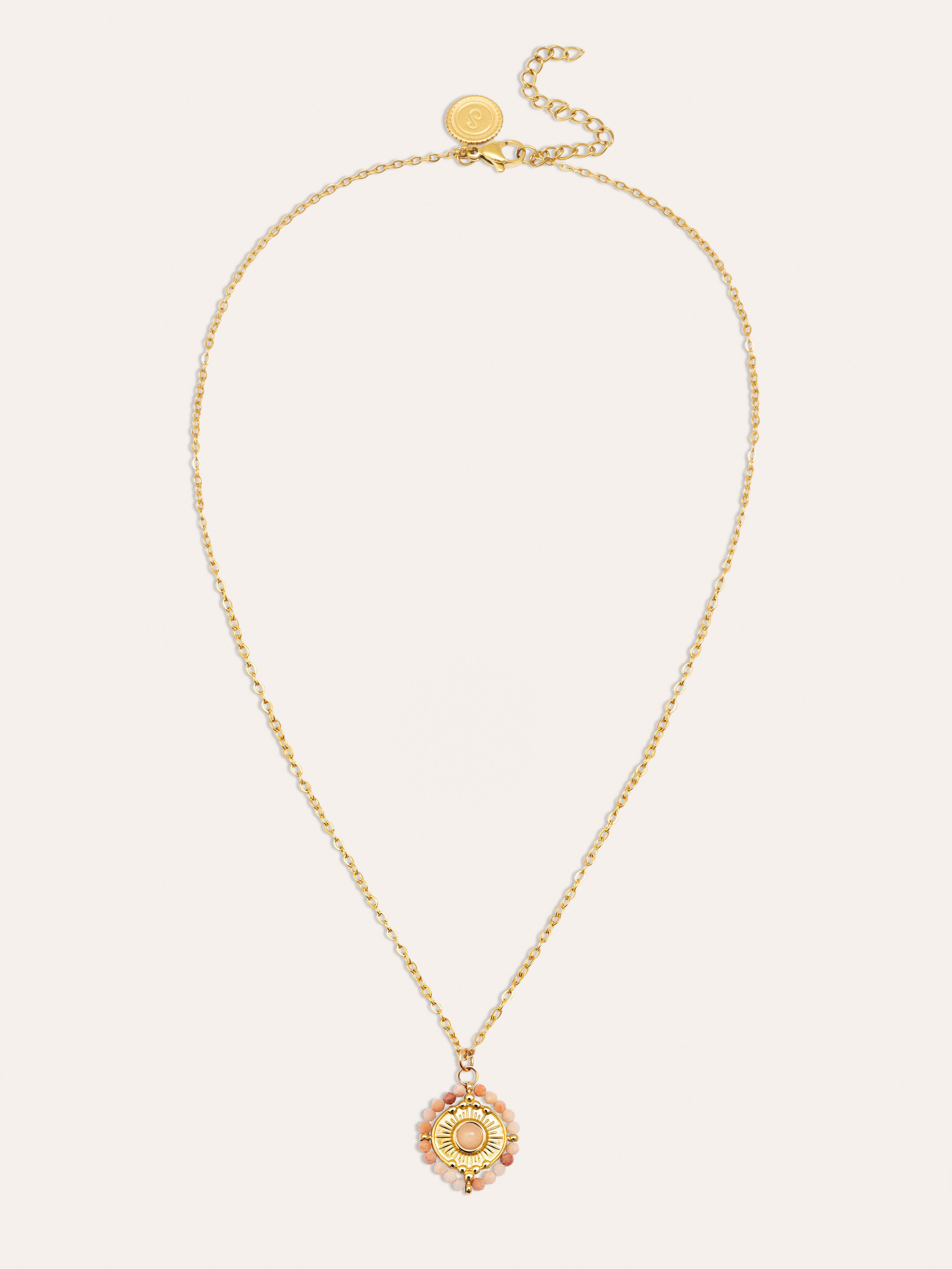 Medallion Stones Rosa Stainless Steel Gold Necklace 