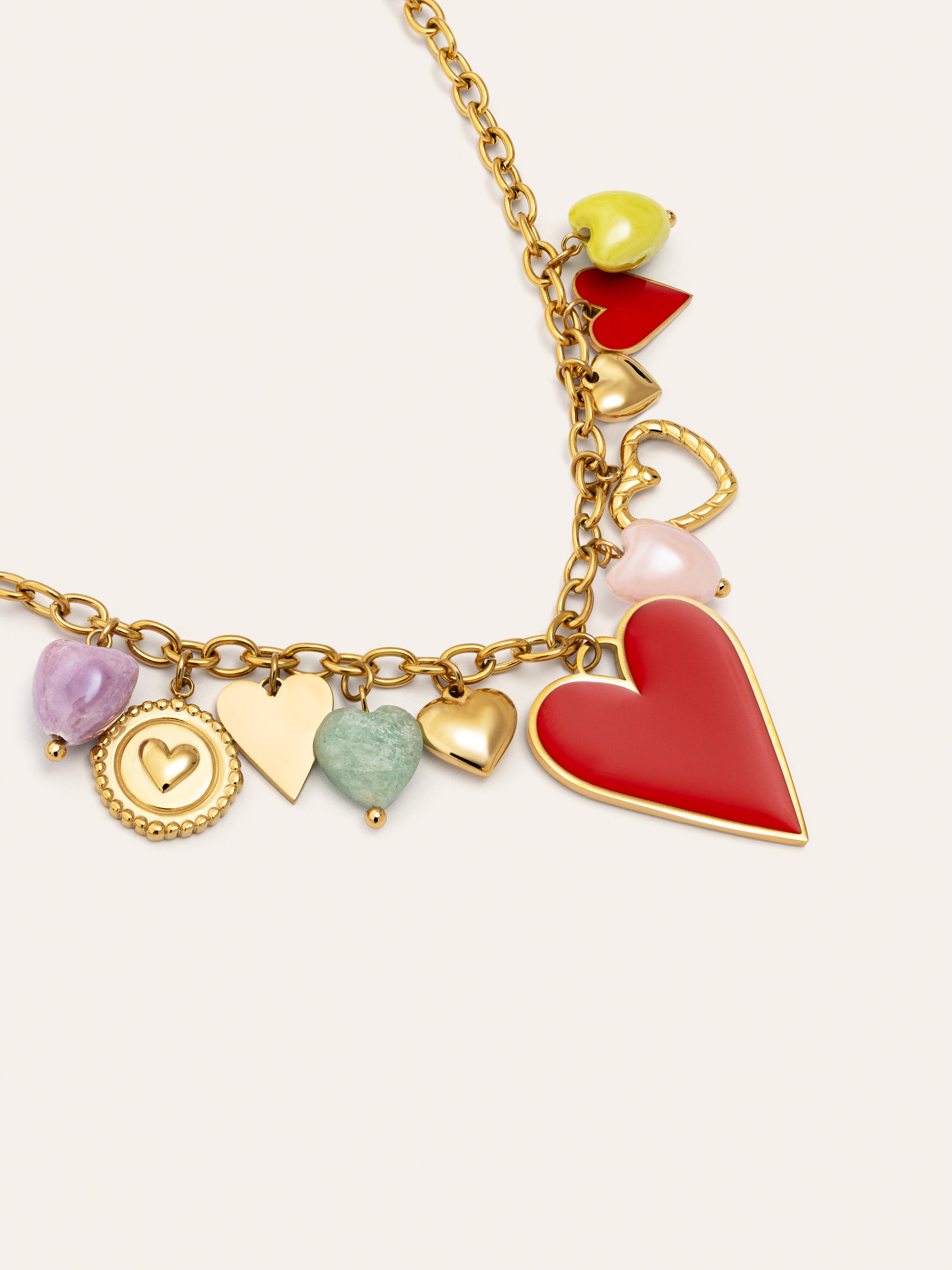 Collar Multicharms Corazones Acero Baño Oro