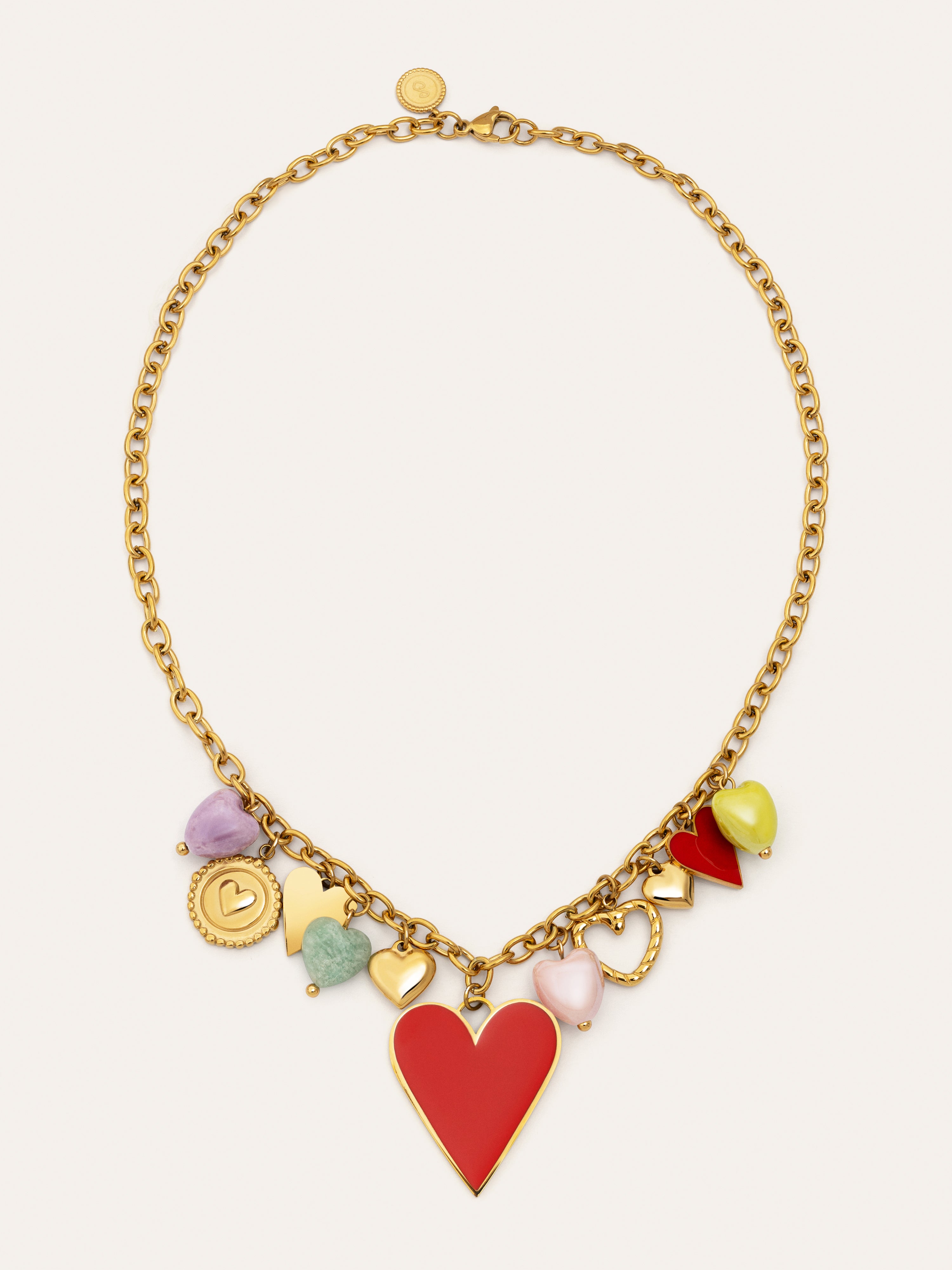 Collar Multicharms Corazones Acero Baño Oro