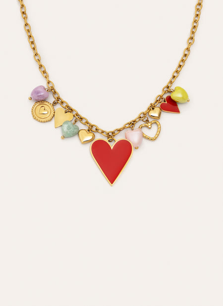 Collar Multicharms Corazones Acero Baño Oro