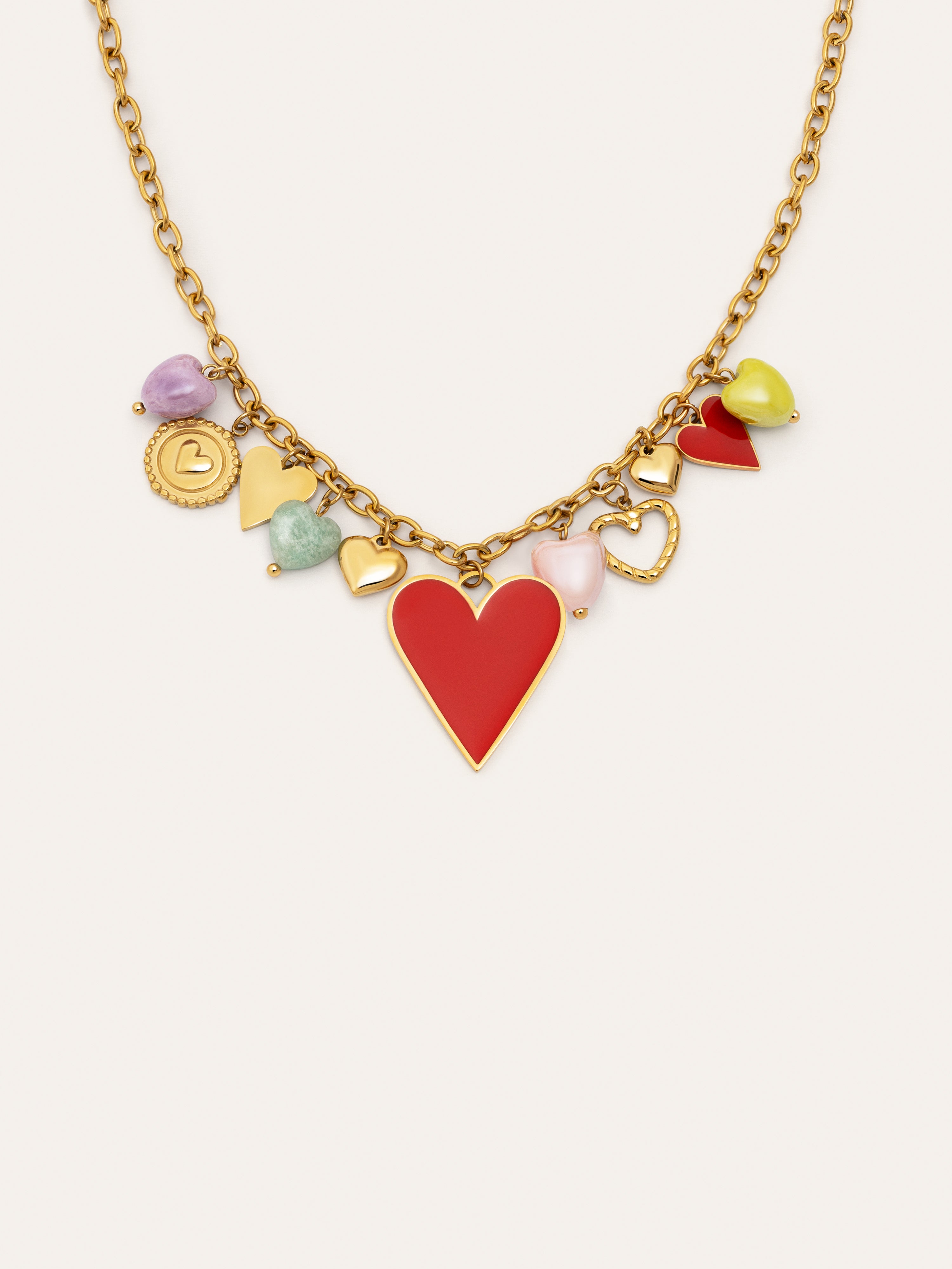 Collar Multicharms Corazones Acero Baño Oro
