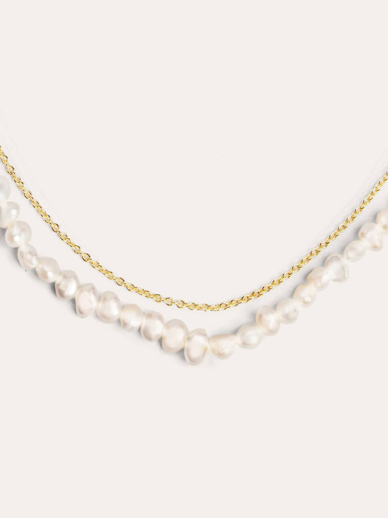 Pearl Chain Stainless Steel Gold Necklace