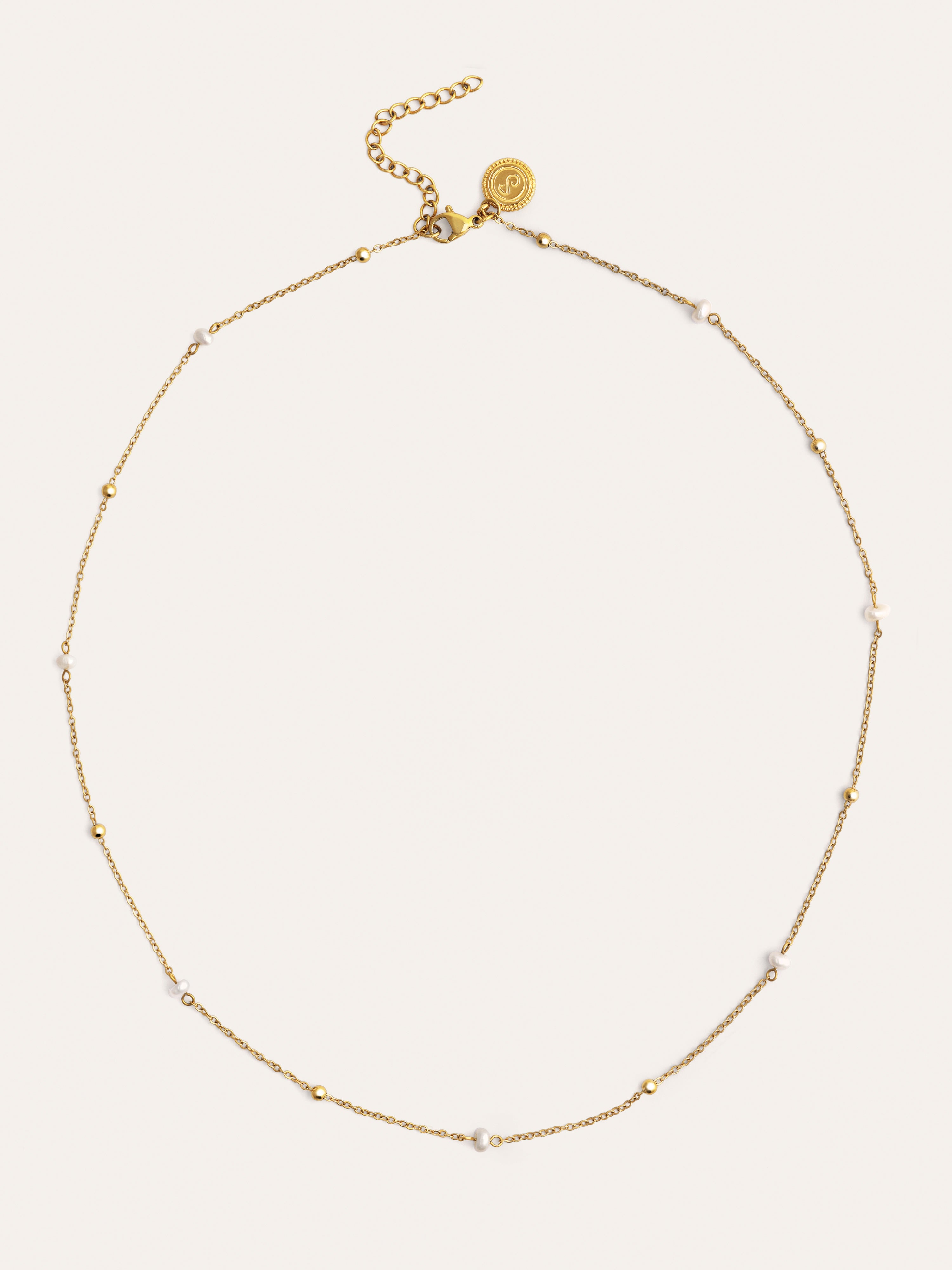 Collar Pearl Dots Acero Baño Oro
