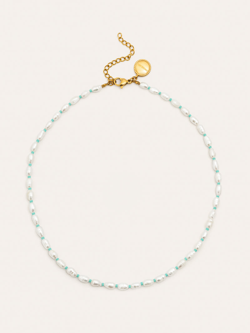 Collar Pompeya Turquesa Acero Baño Oro