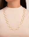 Long Rhomb & Oval Stainless Steel Gold Necklace