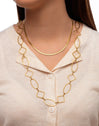 Long Rhomb & Oval Stainless Steel Gold Necklace